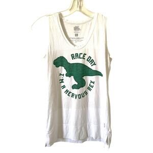 RawThreads Race Day Dinosaur Graphic Workout Tank Top White Green Size Small